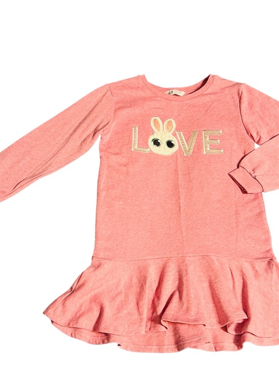 H&M Other - H&M Girls' Peach Pink LOVE Sweatshirt Dress NWT Size 8-10Y Rabbit Sequin